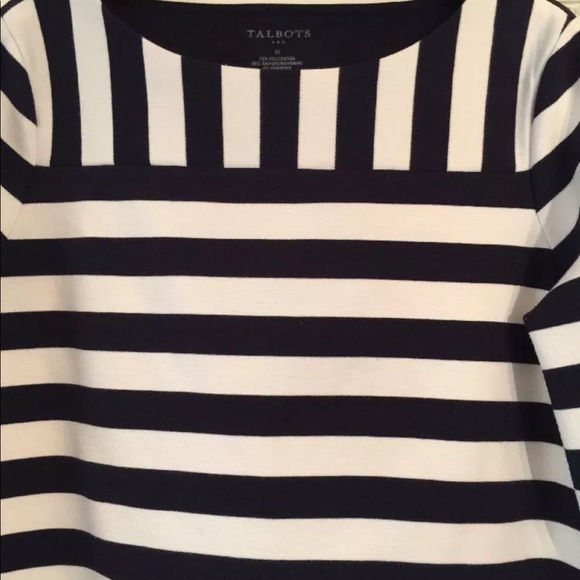 Talbots Striped Knit Top Navy & White Zipper Sz M - Picture 2 of 7